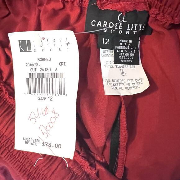 Vintage Carole Little Red Drawstring Rayon Pull on Wide Leg Pants Womens 12 - Picture 4 of 5